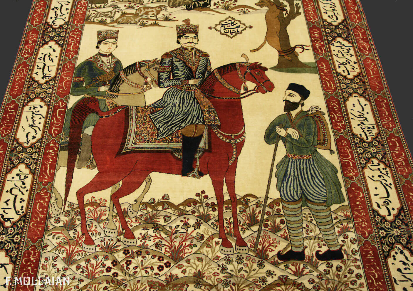 Antique Persian Kashan Mohtasham Pictorial Rug n°:13588914